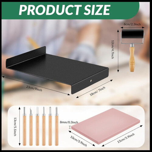Block Printing Kit Include 1 Pcs Bench Hook and Inking Plate 2 Linoleu 2