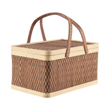 New Bamboo Basket Natural -Friendly Woven Basket Bamboo Picnic Basket with Lid Handheld Snacks Bread Storage Basket