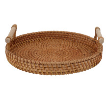 Durable Rattan Serving Tray With Cut Out Handles Rustic Touch Woven Design Versatile Use Decorative Storage Eco Friendly Easy Maintenance Handcrafted