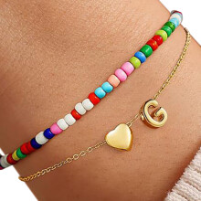 Double Layer Heart Charm Bracelet With Colorful Beads Initial-G