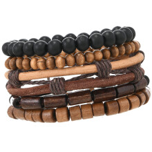 5xCoconut Wood Bead Layering Stretch Bracelet-5 piece set