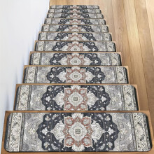15pcs Grey Stair Treads Non Slip Carpet for Wooden Steps, Self Adhesive Reusable Safety Mats 30'x8'