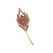 Comfortable Wear Peacocks Feather Pin Alloy Jewelry-Pink