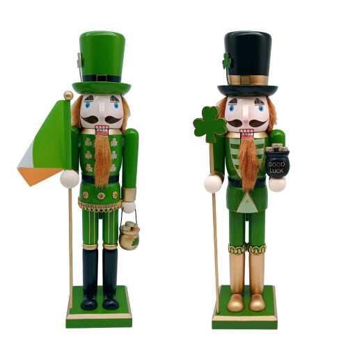 Classical Wood Irish Nutcrackers Figures Green Shamrock-jar 1