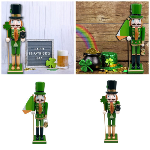 Classical Wood Irish Nutcrackers Figures Green Shamrock-jar 2