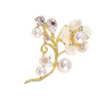 Zircon Rhinestones Floral Brooch Lapel Pin for Evening-White