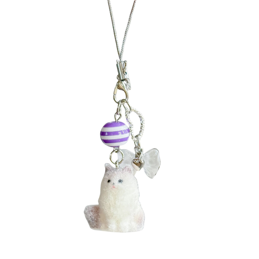 Stylish Flocking Cat Charm Keychain/Mobile Phone-Hanging Rope 7754001061128