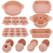 30 Piece Nonstick Silicone Bakeware Set with Molds for Cake Muffin Donut Cupcake Baking Pink