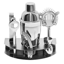 Cocktail Shaker Set 7 Piece Stainless Steel with Storage Rack for Home Bar and Bartending Tools