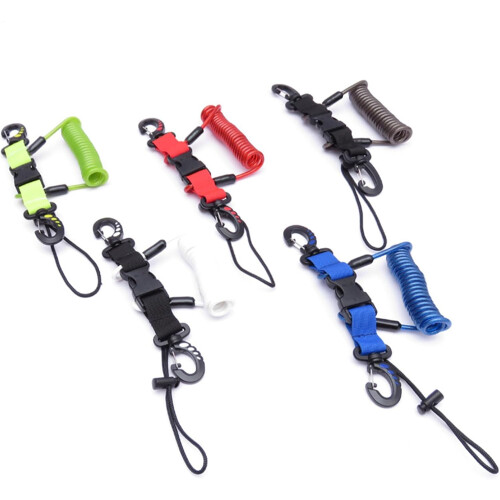 Scubas Diving Coiled Lanyard Quick Release Clip AntiLost Underwater Spring Coiled Camera Strap for Diving Light Black 2