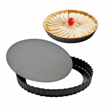 NonStick Tart Quiche Pan 20cm Round Carbon Steel Fluted Pie Bakeware with Removable Bottom