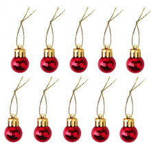 10pcs Mini Ball Pendant Ornaments Glitter Gift Packaging Decoration Tree Hanging Baubles for Christmas Holiday Wedding Red
