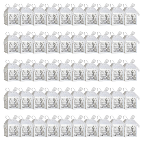 50PCS Eid Mubarak Boxes Eid Decoration Supplies Candy Box-White