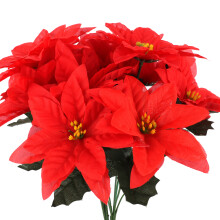 Versatile Use Indoors Outdoors Poinsettia Flowers, Silk Material Christmas Decorations For Wedding Home Decor (Red, 1 Piece)