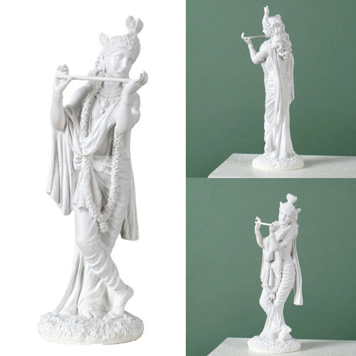 Statue de Krishna en résine blanche, Sculpture du dieu-Blanc 1