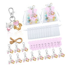 Ensemble de 24 porte-clés pied angélique avec sacs à cordon-Rose