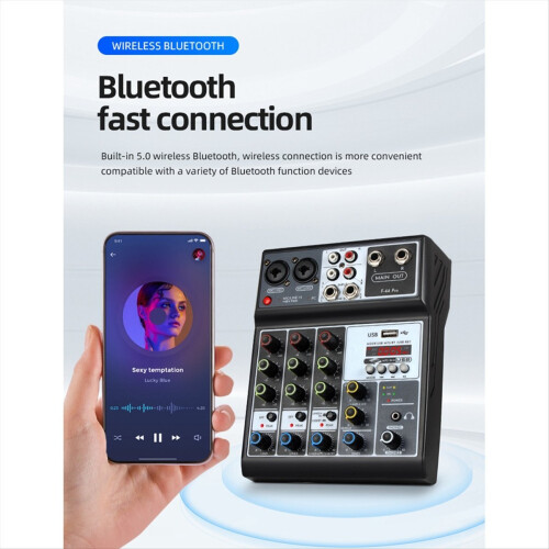 4 Channel Audio Mixer Sound Board Mixing Console Input 48V Phantom Pow 2