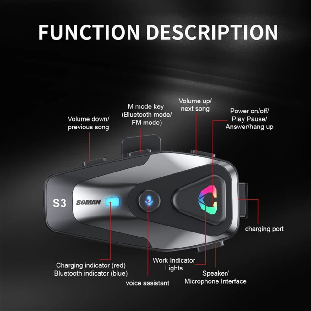 Helmet Bluetooth Headset Bt5.3 Ipx6 1000Mah Stereo Noise Canceling Cy 4852827081481