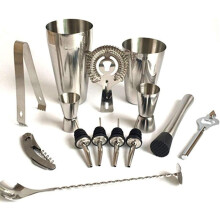 13 Piece Stainless Steel Cocktail Shaker Set with Jigger and Mixing Spoon for Home and Bar