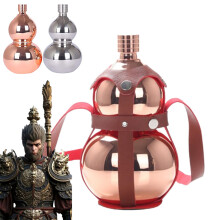 Stainless Steel Water Bottle with Brown Strap, Retro Gourd Flask for Travel and Outdoor, Gold 1500ml