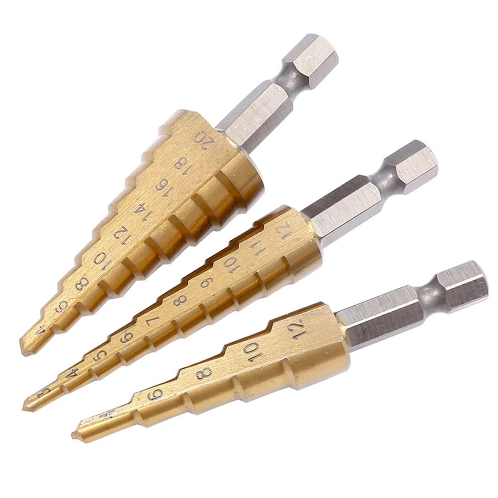 3Pcs 312Mm 412Mm 420Mm Hss Straight Groove Step Drill Bit Set Coated Wood Metal Hole Cutter Core Drill Bit Set(Black 420) 9001264701291