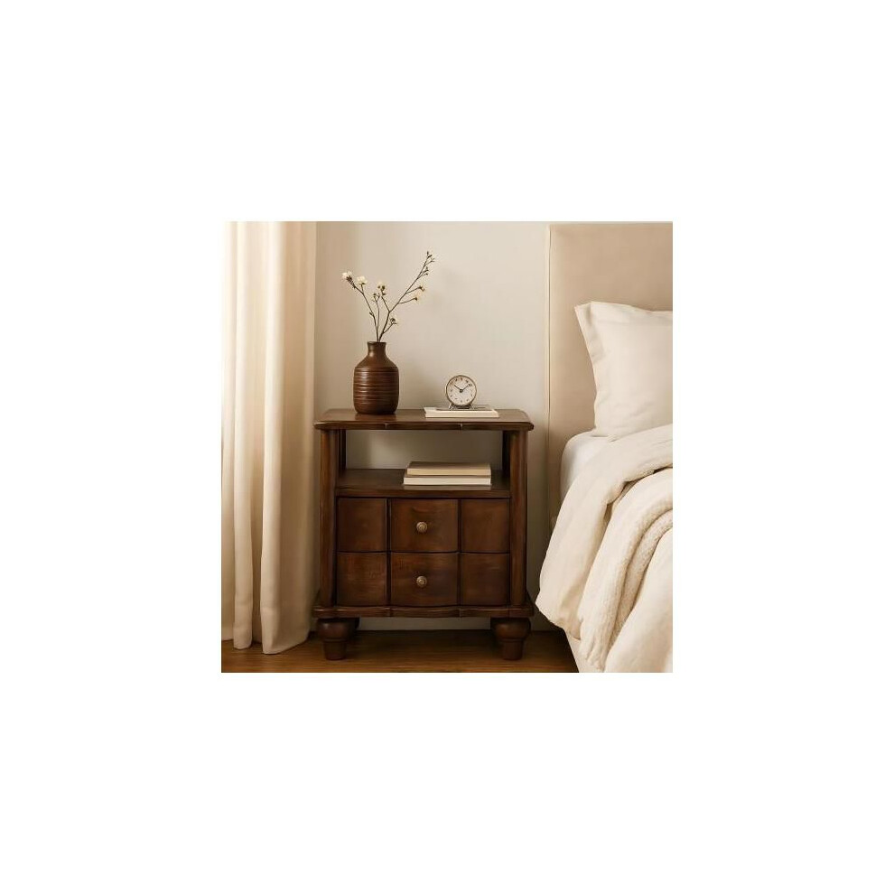 Muvoe Brown Solid Wood 2-Drawer Bedside With Open Shelf,