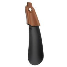Metal Shoe Horn with Leather Curved Handle 6.3' for Boots Women Men Seniors Brown Black