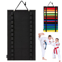 Belt Storage, Martial Arts Belt, Hanging Karate Belt, Display Rack Holds 12 Belts, Belt Display with Elastic Loops, 14 x 25 cm Black