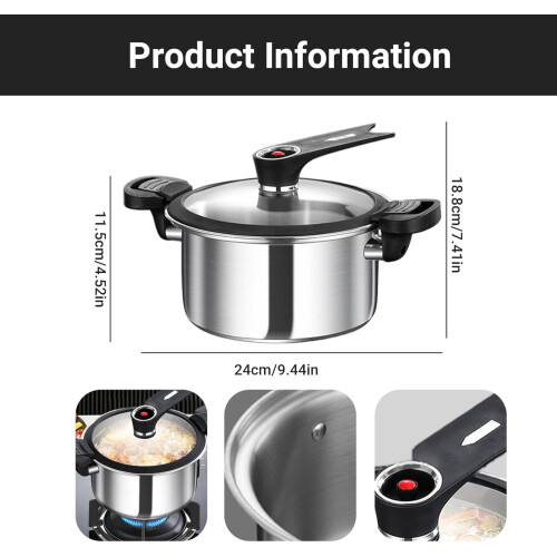 Stainless Steel Micro Pressure Cooker 3.5L with Lid Handle, Quick Release Stew Pot for Kitchen 1