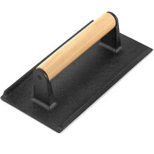 Cast Iron Meat Weight 21 x 11 cm, BBQ Meat Weight and Burger Press 1 kg, Square Cast Iron Bacon Press, Cast Iron Burger Press with Wooden Handle