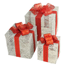 Cajas de regalo navideñas iluminadas, elegantes cajas de regalo metálicas decorativas para una temporada festiva e inolvidable.