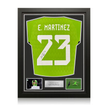 Emi Martinez Back Signed Argentina 2022-23 Home Goalkeeper Shirt. Standard Frame