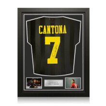 Eric Cantona Signed Manchester United 1994-96 Away Football Shirt. Standard Frame