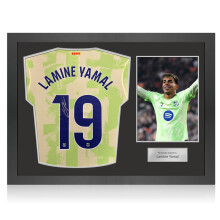 Lamine Yamal Signed 2024-25 Barcelona Third Football Shirt. Icon Frame