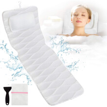 Bath Pillow for Tub with 21 Suction Cups, 5D Air Mesh Head Neck Shoulder Back Support, Quick Drying 50x16 Inch White