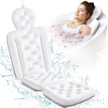 Bath Pillow for Tub Full Body Support with Thick Cushion and Laundry Bag, White 51'x16
