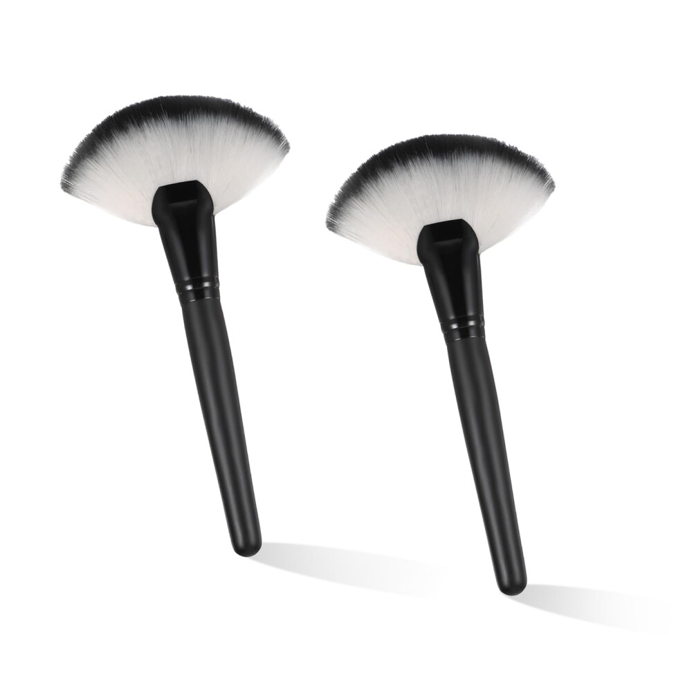2 Pack Fluffy Fan Makeup Brushes for Face Highlighting Blush Loose Powder Cosmetics