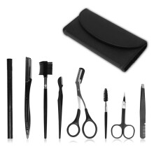 Eyebrow Grooming Kit 8 in 1 with Scissors Trimmer Tweezers Brush Pencil and Bag for Women Men