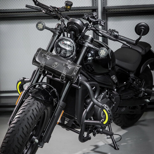 Motorcycle front bag, motorcycle tool bag, tool bag, roll bag, saddlebag, skull pattern,  front fork, handlebar bag 2