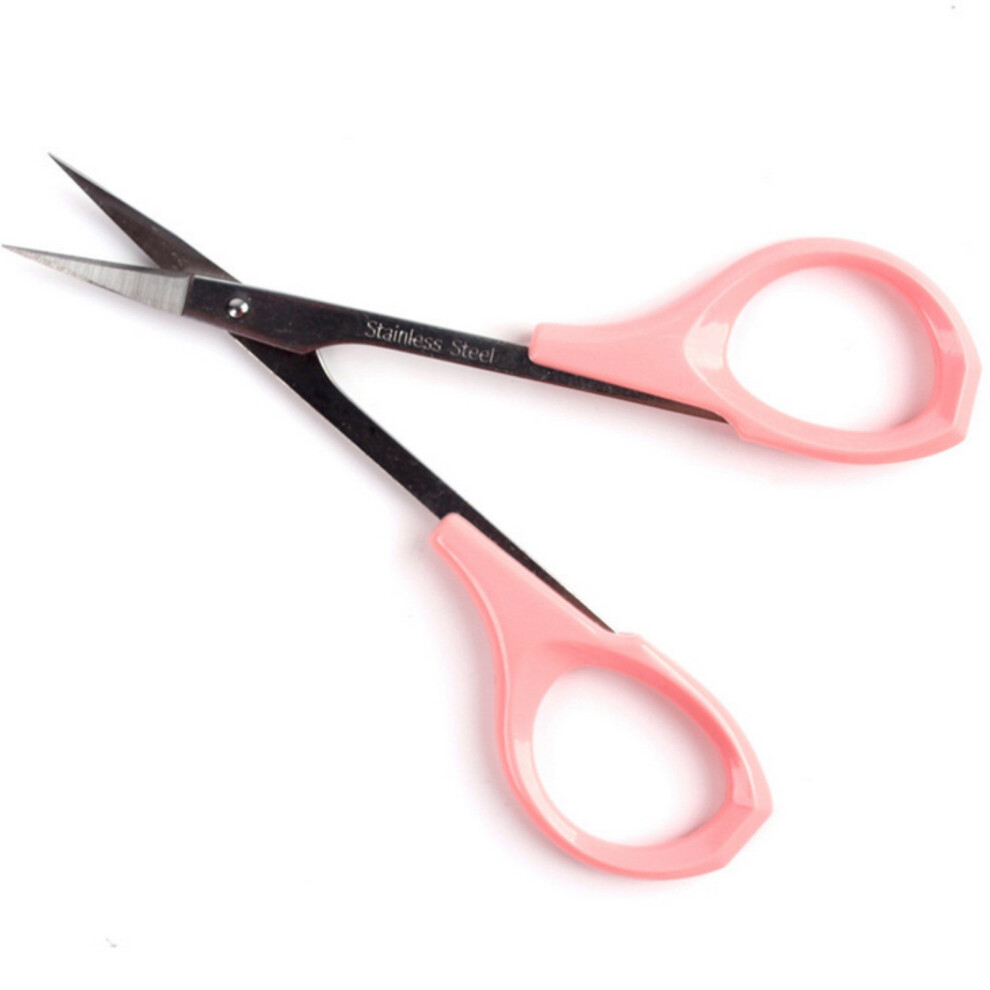 Eyebrow Scissors Curved Stainless Steel 4 Inch for Brow and Eyelash Extensions Small Pink