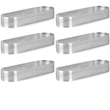 Cake Mousse Ring, 6 Pieces Silver Oval Porous Cake Mousse Mould Stainless Steel for Dessert Fruit Cake Making Bread