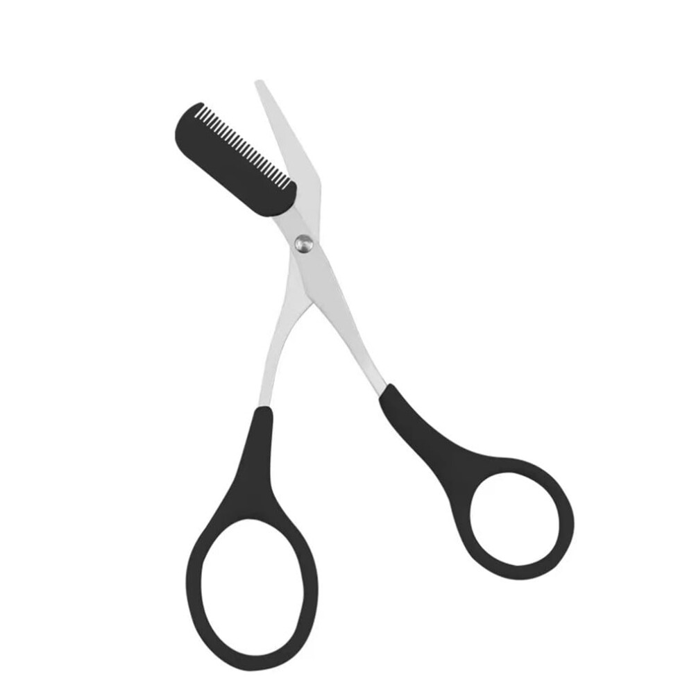 Black Eyebrow Trimmer Scissors With Detachable Comb, Nonslip Handle Grooming Tool For Women,