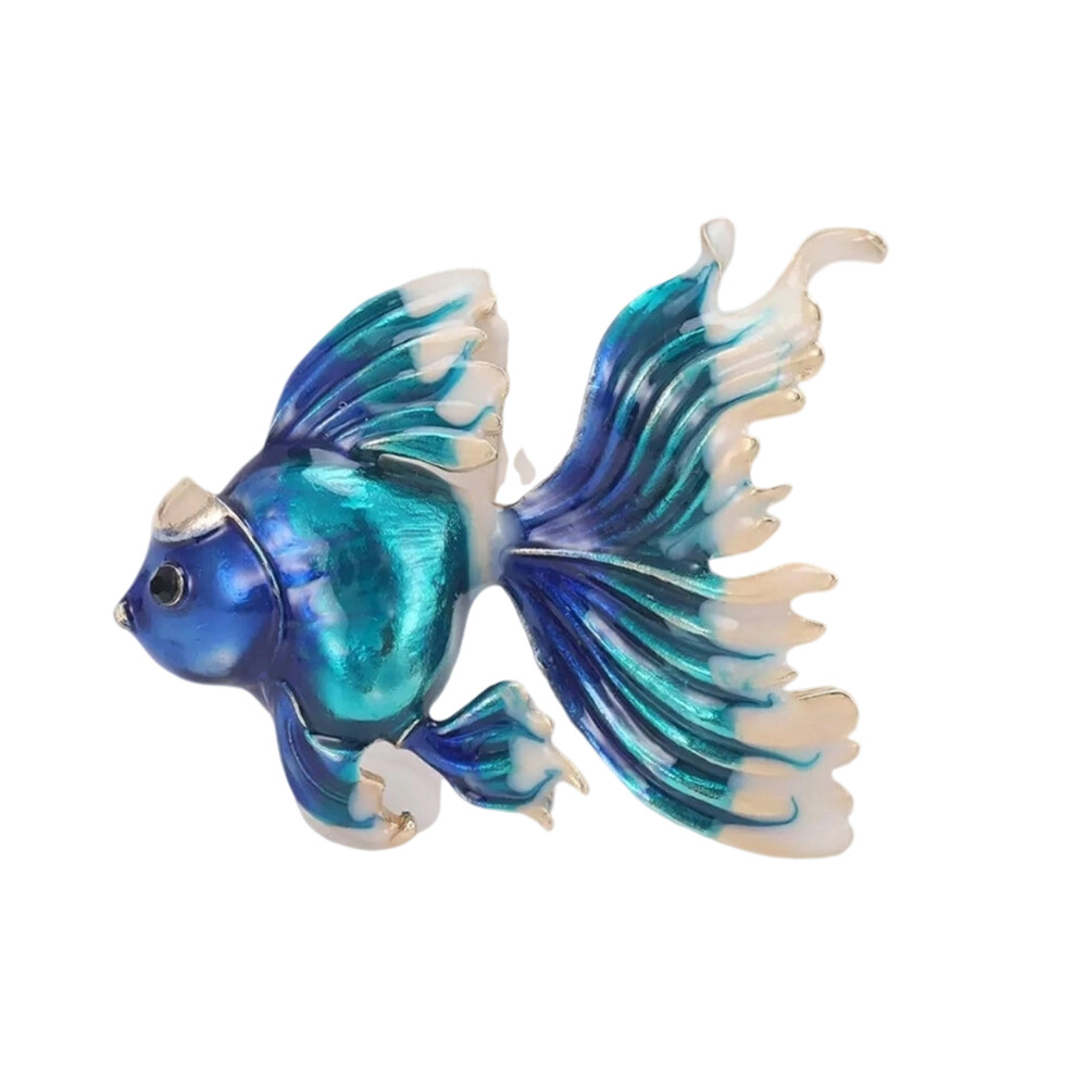 Blue Detailed Metal Fish Ornament Goldfish Brooch And-Lake