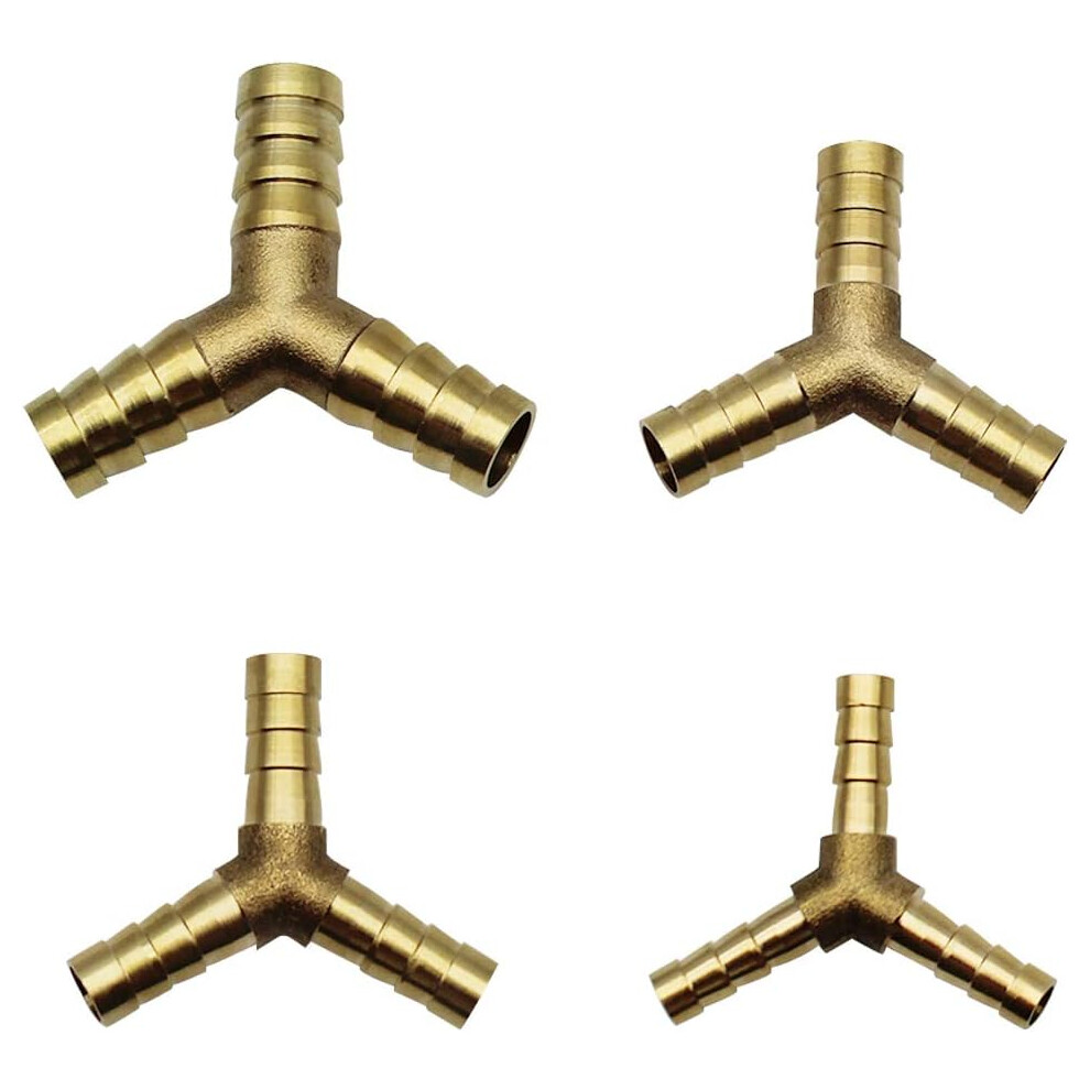 Y Shaped Barb Tee Three Way Hose Fitting, Heavy Thick Barb, For Water Oil Gas Compatible Applications, Solid Brass Construction, Pipe Fitting Coupler, 9466005268615