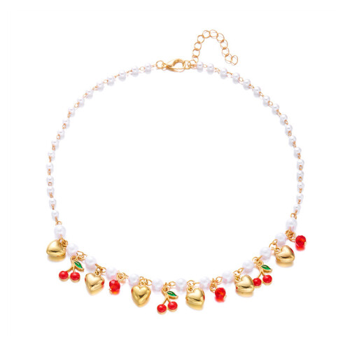 Adjustable Cherry Strawberry Heart Necklace With-Flat cherry