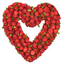 Artificial Floral Wreath, Heart Shaped Wreath with Red Rose for Romantic Home Decoration, Front Door Valentine's Day Decor, 1 Pc, Semi-handmade Design