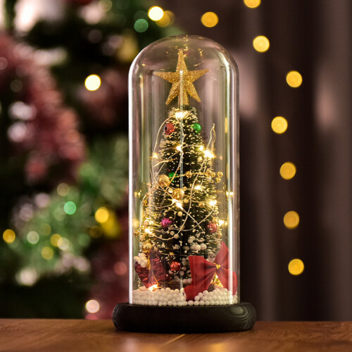 Pre-lit Decorative Miniature Trees, Solid Wood Base for Stable Holiday Display 1
