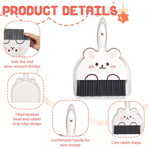 Mini Hand Broom and Dustpan Set Rabbit Design for Kitchen Desktop Small Space Cleaning 1