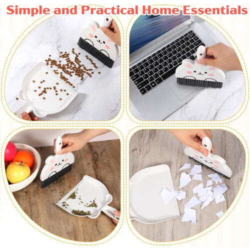 Mini Hand Broom and Dustpan Set Rabbit Design for Kitchen Desktop Small Space Cleaning 2