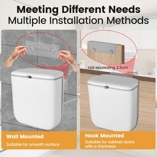 Foldable Hanging Trash Bin with Lid 13.6L Kitchen Compost Caddy for Cupboard, Under Sink, Caravan (White) 1